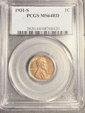 1931-S Lincoln Wheat Cent, MS64RD, PCGS  (19926)