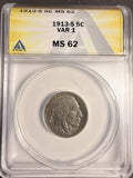 1913-S T-1 Buffalo Nickel, MS62 ANACS (19936)