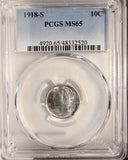 1918-S Mercury Head Dime, MS65 PCGS (19940)