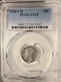 1942/1-D Mercury Head Dime, VF25 PCGS (19942)
