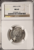 1892-O Barber Quarter, MS63 NGC (19948)