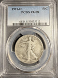 1921-D Walking Liberty Half Dollar, VG-08  PCGS. (19954)
