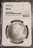 1878-S Morgan Silver Dollar, MS64 NGC (19988) Blast White