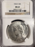 1923-S Peace Silver Dollar, MS63 NGC. (20108)