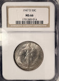 1947-D Walking Liberty Half Dollar, MS66 NGC. (20116)
