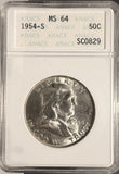 1954-S Franklin Half Dollar, MS64 ANACS. (20120)