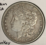 1887 VAM 25A Donkey Tail Morgan Silver Dollar, Nicely Circulated, (20308)