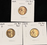 1949 P,D,S Lincoln Wheat Cents Choice Uncirculated Red (20643)