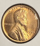 1956-D Lincoln Wheat Cent, Choice Uncirculated Red Jagged Clip (20675)