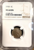 1910 Lincoln Wheat Cent, MS64BN, NGC  (20754)