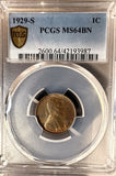 1929-S Lincoln Wheat Cent, MS64BN, PCGS  (20782)