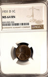 1931-D Lincoln Wheat Cent, MS64BN, NGC  (20790)