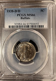 1938-D/D Buffalo Nickel, MS66 PCGS. (20803)