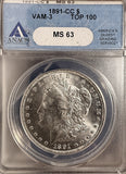 1891-CC Morgan Silver Dollar, MS63, ANACS (20821)