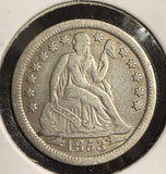 1853 Arrows Seated Liberty Dime, XF. (20948)