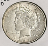 1922-D Peace Silver Dollar, Choice AU. (20974)