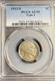 1913-S Type-2 Buffalo Nickel, AU55 PCGS, Key Date. (21132)