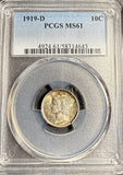 1919-D Mercury Head Dime, MS61. (21166)