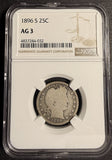 1896-S Barber Quarter, AG3, NGC. Key Date. (21182)