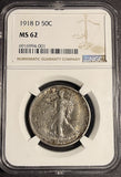 1918-D Walking Liberty Half Dollar, MS62, NGC (21181)