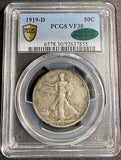 1919-D Walking Liberty Half Dollar, VF30, PCGS+CAC (21212)