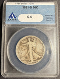 1921-D Walking Liberty Half Dollar,G06 ANACS, (21220)