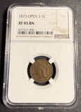 1873 Open 3, Indian Head Cent, XF45BN, NGC, (21270)