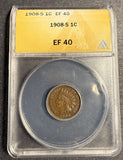 1908-S Indian Head Cent, XF40 ANACS, (21278)