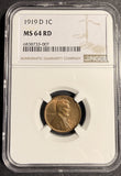 1919-D Lincoln Wheat Cent, MS64RD NGC . (21286)