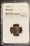 1918-D Lincoln Wheat Cent, MS63RB NGC . (21288)