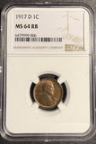 1917-D Lincoln Wheat Cent, MS64RB NGC. (21290)