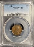 1914-D Lincoln Wheat Cent, VF20 PCGS. (21292)