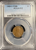 1909-S VDB Lincoln Wheat Cent, F12 PCGS, (21298)