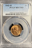 1942-D Lincoln Wheat Cent, MS67RD PCGS (21312)