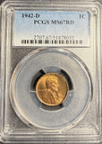 1942-D Lincoln Wheat Cent, MS67RD PCGS (21314)