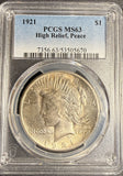 1921 Peace Silver Dollar, MS63, PCGS (21371)