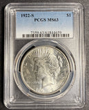 1922-S Peace Silver Dollar, MS63, PCGS (21375)