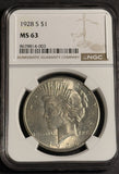 1928-S Peace Silver Dollar, MS63, NGC (21396)