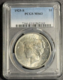 1925-S Peace Silver Dollar, MS63, PCGS (21404)