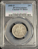 1850-O Seated Liberty Quarter, Key Date, VF Details PCGS (21424)
