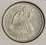 1861 Seated Liberty Half Dollar, Uncirculated Details. (21003)