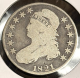 1821 Capped Bust Half Dollar, Well Circulated. (21526)