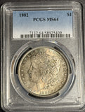 1882 Morgan Silver Dollar, MS64 PCGS, Toned . (21536)