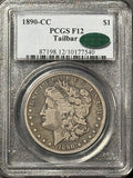 1890-CC Tailbar Morgan Silver Dollar, F-12, PCGS+CAC  (21886)
