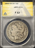 1890-CC  Morgan Silver Dollar, F-12, ANACS  (21888)