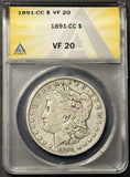 1891-CC  Morgan Silver Dollar, VF20 ANACS  (21892)