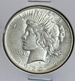 1922-D Peace Silver Dollar, Choice AU. (22118)