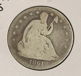 1861-S Seated Liberty Half Dollar, Circulated. (22150)