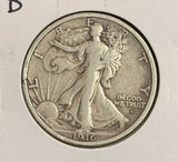 1916-D Walking Liberty Half Dollar, VF, (22180)