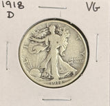 1918-D Walking Liberty Half Dollar, VG, (22210)